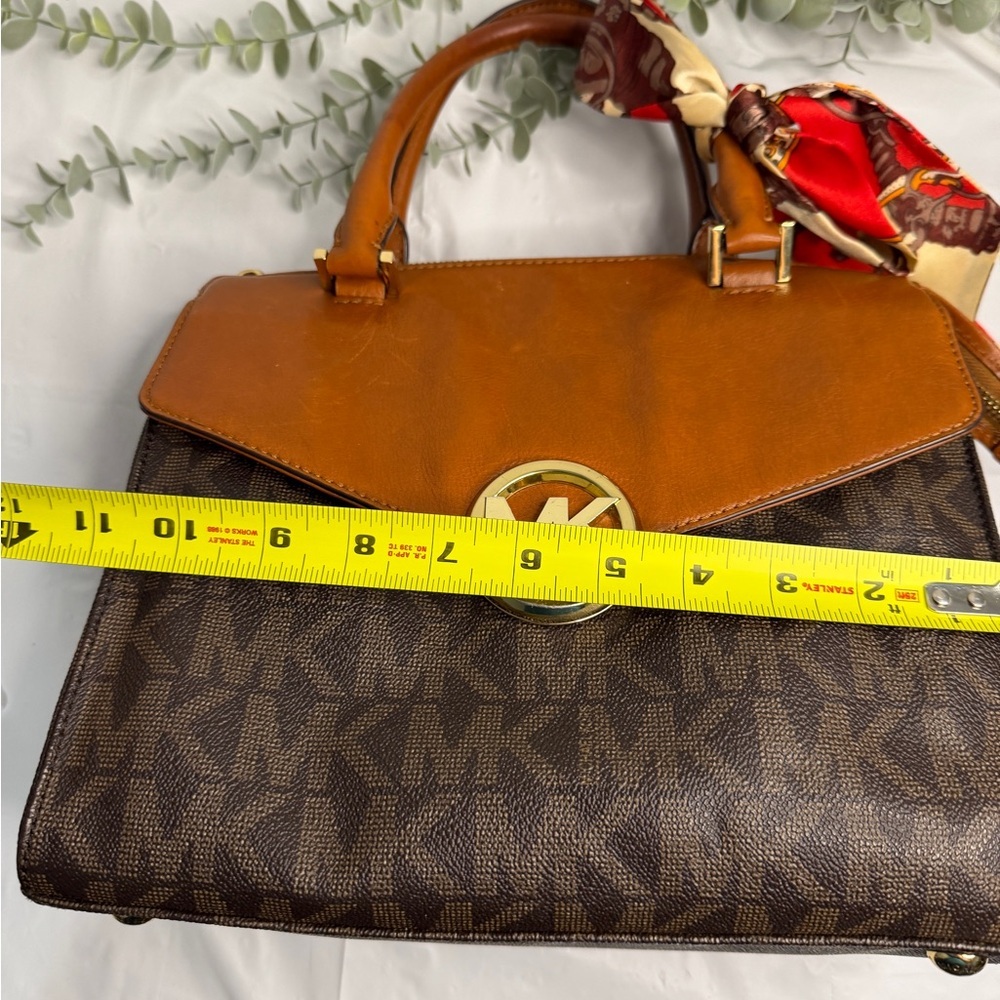Michael Kors Hudson Medium Brown Signature Logo Satchel Hand Shoulder Bag - Picture 10 of 13